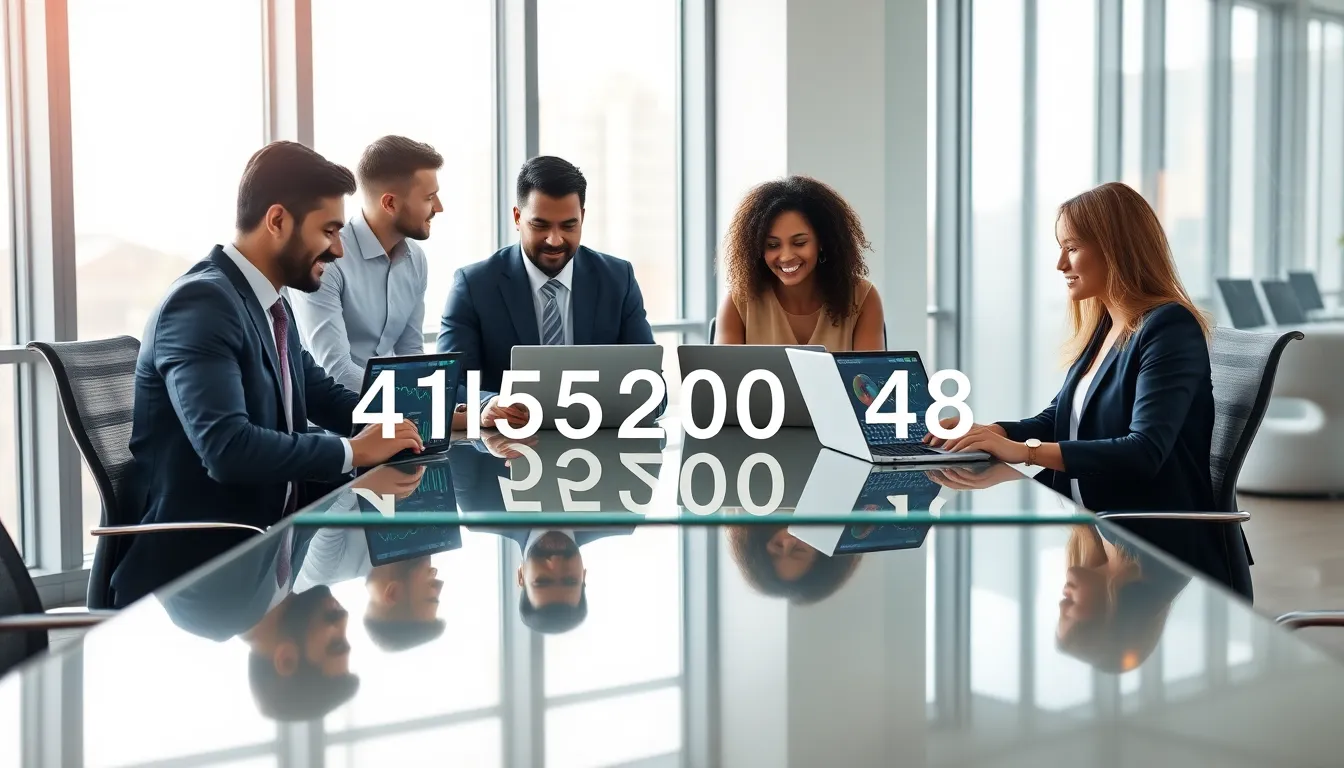 diverse team discussing data in a modern office setting.