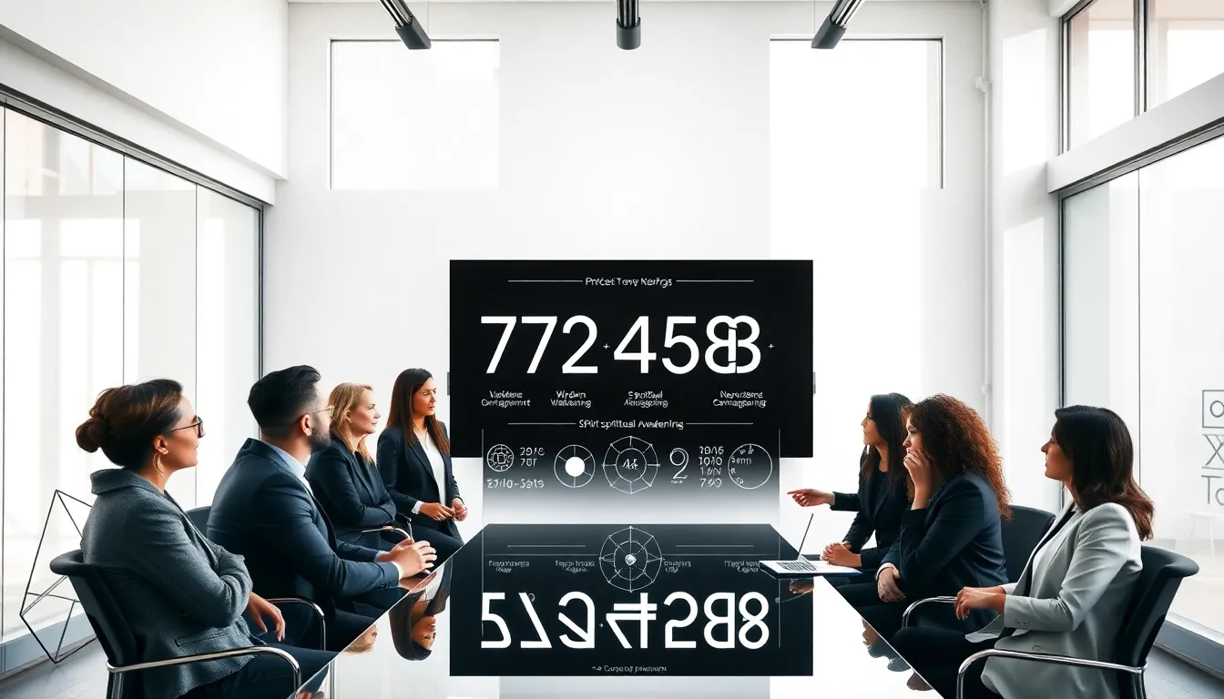 diverse professionals analyzing number patterns in a modern office.